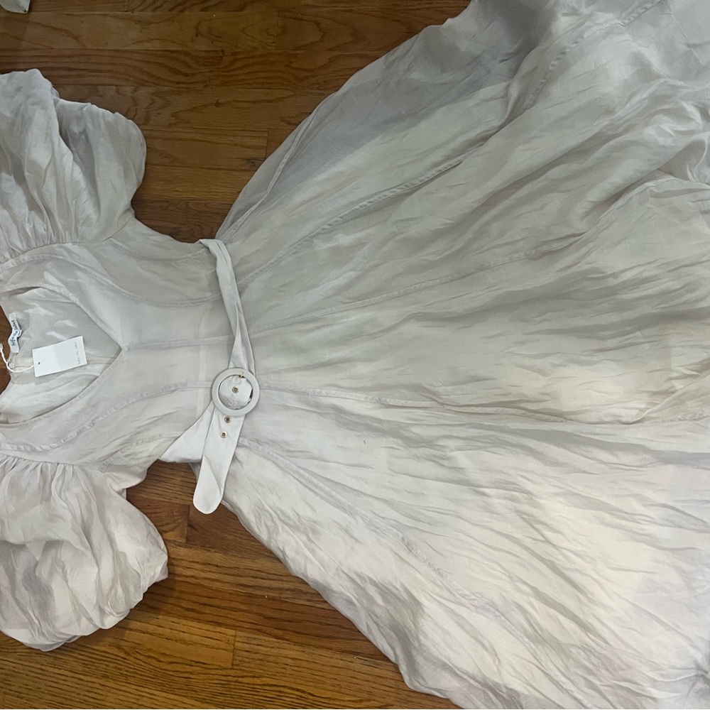 Elegant Cream Dress with Belt sofie the label nwt belt dress puff sleeves v neck